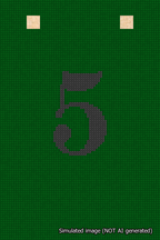 A simulated image of the stitched needlepoint design: Banner 18m Squared 5 Black on Green. Not A.I. generated.