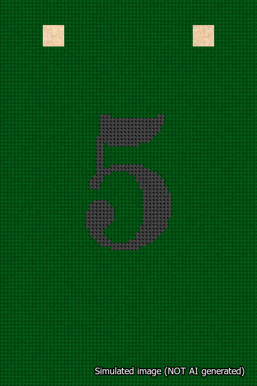 A simulated image of the stitched needlepoint design: Banner 18m Squared 5 Black on Green. Not A.I. generated.