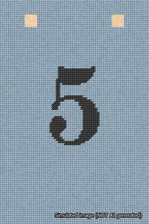 A simulated image of the stitched needlepoint design: Banner 18m Squared 5 Black on Light Blue. Not A.I. generated.