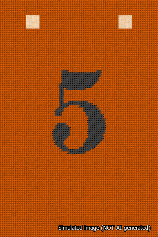 A simulated image of the stitched needlepoint design: Banner 18m Squared 5 Black on Orange. Not A.I. generated.