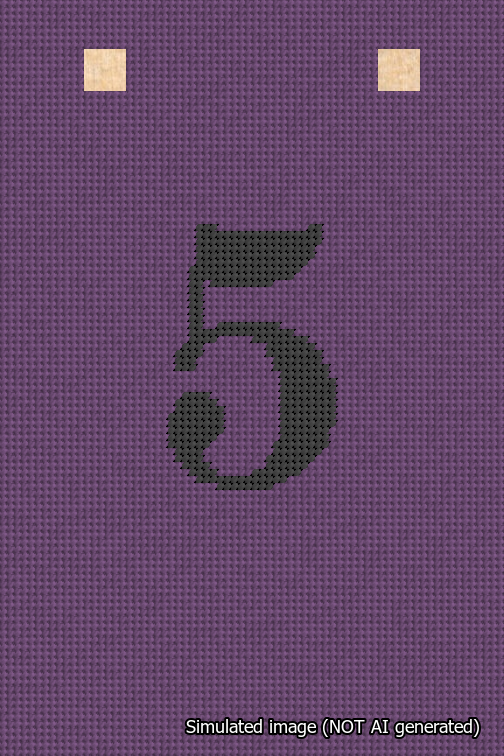 A simulated image of the stitched needlepoint design: Banner 18m Squared 5 Black on Purple. Not A.I. generated.