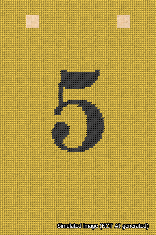 A simulated image of the stitched needlepoint design: Banner 18m Squared 5 Black on Yellow. Not A.I. generated.