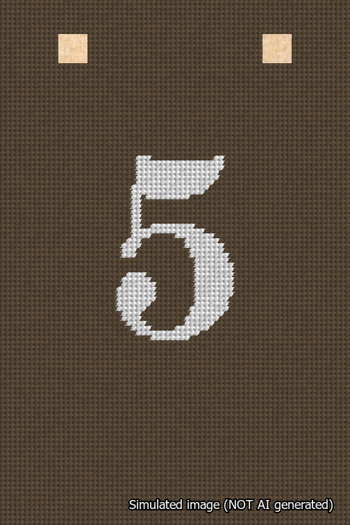 A simulated image of the stitched needlepoint design: Banner 18m Squared 5 White on Brown. Not A.I. generated.