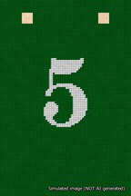 A simulated image of the stitched needlepoint design: Banner 18m Squared 5 White on Green. Not A.I. generated.