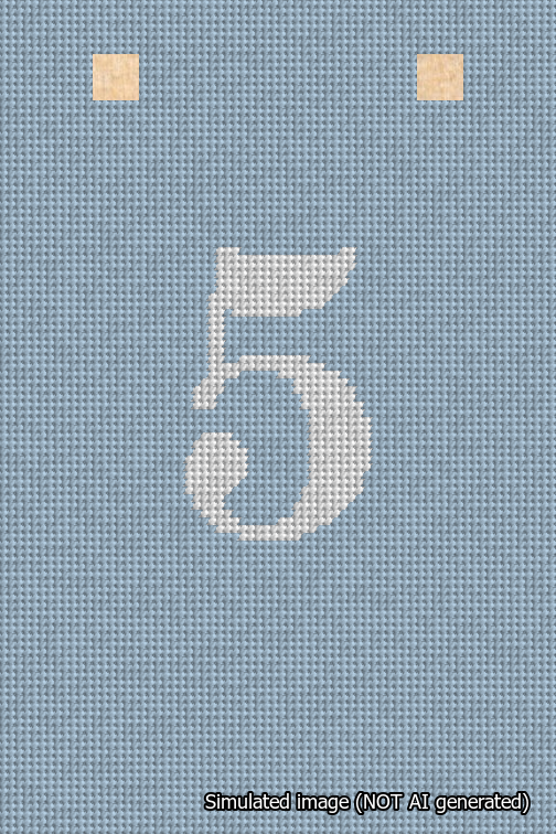 A simulated image of the stitched needlepoint design: Banner 18m Squared 5 White on Light Blue. Not A.I. generated.