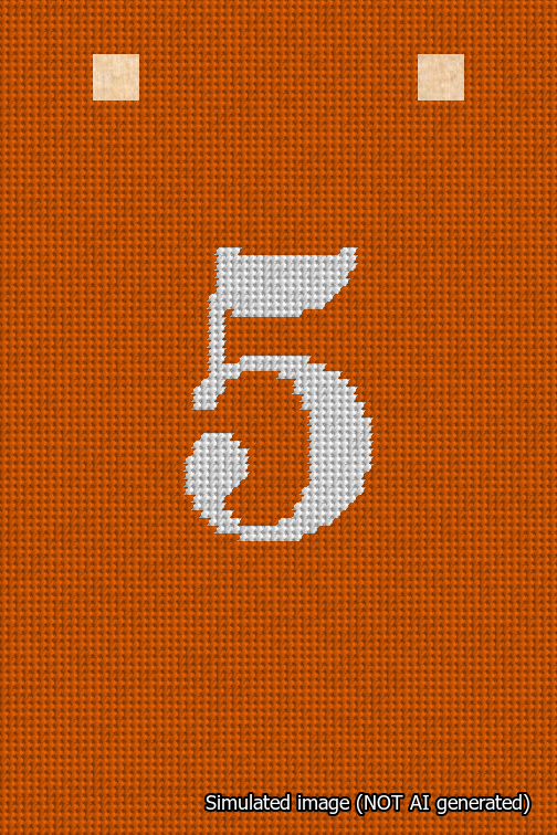 A simulated image of the stitched needlepoint design: Banner 18m Squared 5 White on Orange. Not A.I. generated.