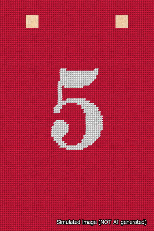 A simulated image of the stitched needlepoint design: Banner 18m Squared 5 White on Red. Not A.I. generated.