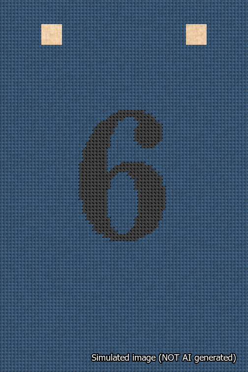 A simulated image of the stitched needlepoint design: Banner 18m Squared 6 Black on Blue. Not A.I. generated.
