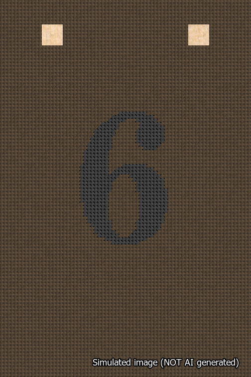 A simulated image of the stitched needlepoint design: Banner 18m Squared 6 Black on Brown. Not A.I. generated.