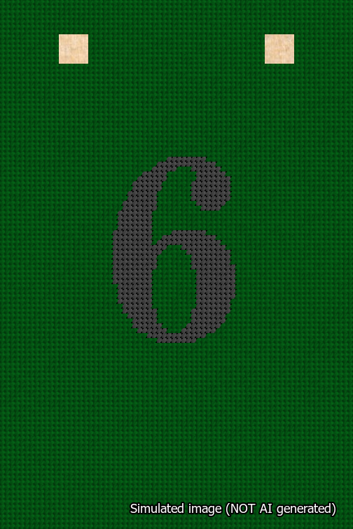 A simulated image of the stitched needlepoint design: Banner 18m Squared 6 Black on Green. Not A.I. generated.