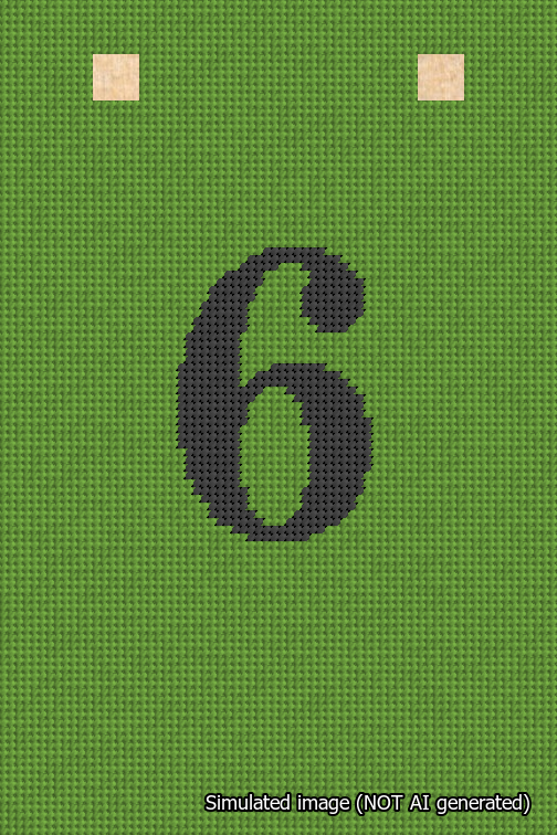 A simulated image of the stitched needlepoint design: Banner 18m Squared 6 Black on Light Green. Not A.I. generated.