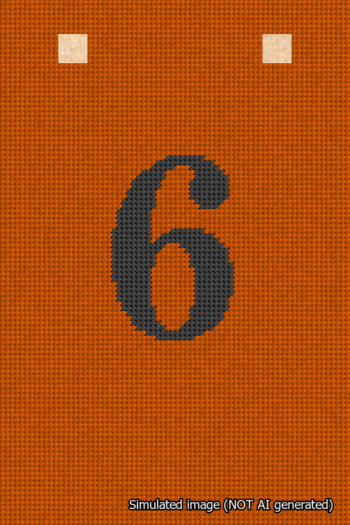 A simulated image of the stitched needlepoint design: Banner 18m Squared 6 Black on Orange. Not A.I. generated.