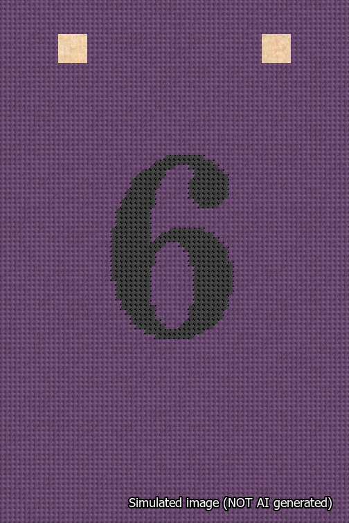 A simulated image of the stitched needlepoint design: Banner 18m Squared 6 Black on Purple. Not A.I. generated.