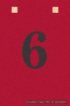A simulated image of the stitched needlepoint design: Banner 18m Squared 6 Black on Red. Not A.I. generated.