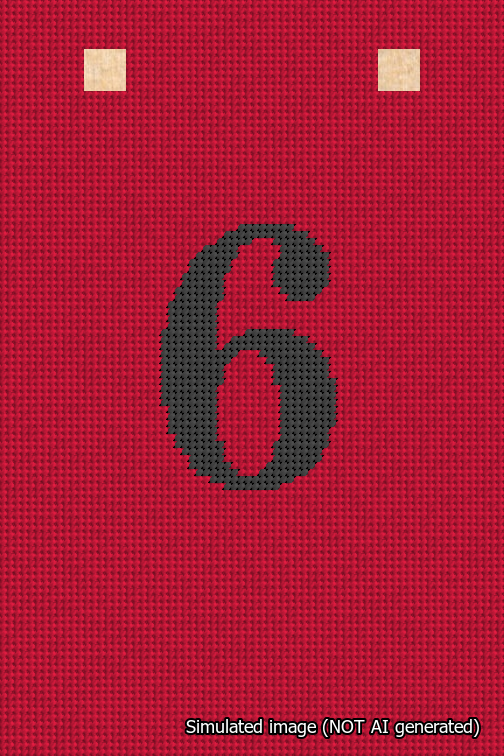 A simulated image of the stitched needlepoint design: Banner 18m Squared 6 Black on Red. Not A.I. generated.