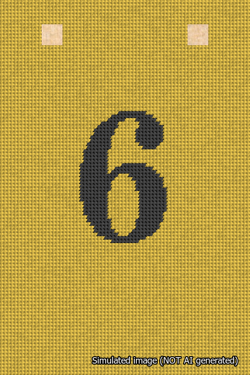 A simulated image of the stitched needlepoint design: Banner 18m Squared 6 Black on Yellow. Not A.I. generated.