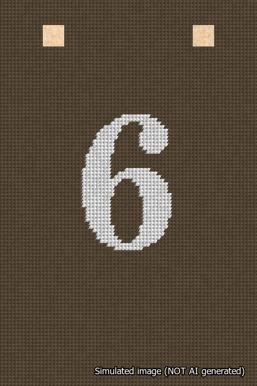 A simulated image of the stitched needlepoint design: Banner 18m Squared 6 White on Brown. Not A.I. generated.