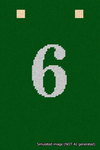 A simulated image of the stitched needlepoint design: Banner 18m Squared 6 White on Green. Not A.I. generated.