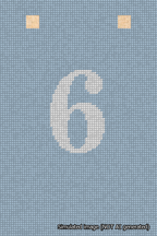 A simulated image of the stitched needlepoint design: Banner 18m Squared 6 White on Light Blue. Not A.I. generated.
