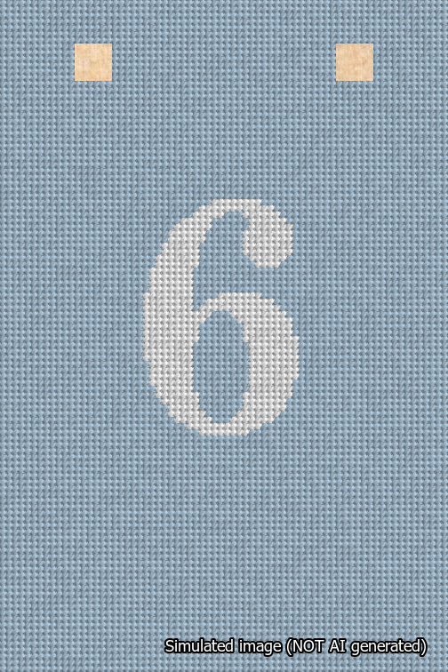 A simulated image of the stitched needlepoint design: Banner 18m Squared 6 White on Light Blue. Not A.I. generated.