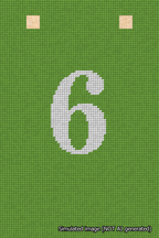 A simulated image of the stitched needlepoint design: Banner 18m Squared 6 White on Light Green. Not A.I. generated.