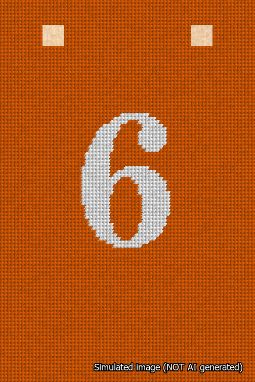 A simulated image of the stitched needlepoint design: Banner 18m Squared 6 White on Orange. Not A.I. generated.