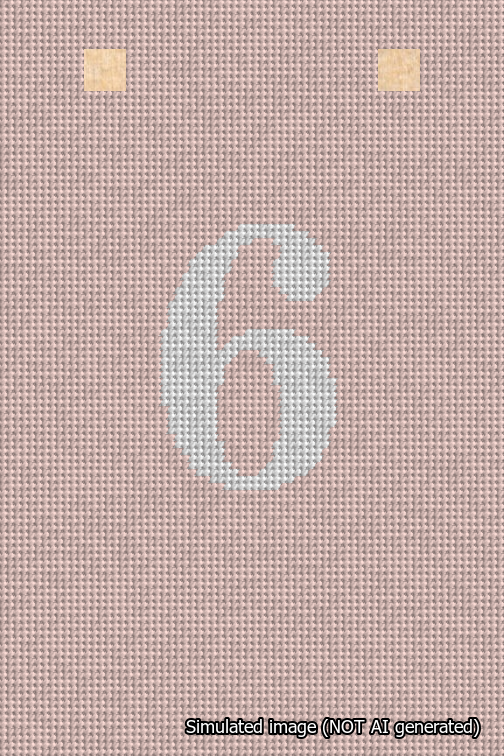 A simulated image of the stitched needlepoint design: Banner 18m Squared 6 White on Pink. Not A.I. generated.