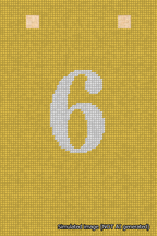 A simulated image of the stitched needlepoint design: Banner 18m Squared 6 White on Yellow. Not A.I. generated.