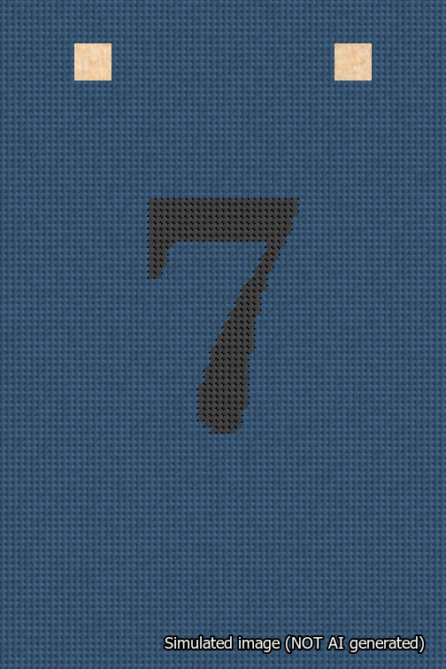 A simulated image of the stitched needlepoint design: Banner 18m Squared 7 Black on Blue. Not A.I. generated.