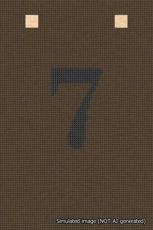 A simulated image of the stitched needlepoint design: Banner 18m Squared 7 Black on Brown. Not A.I. generated.