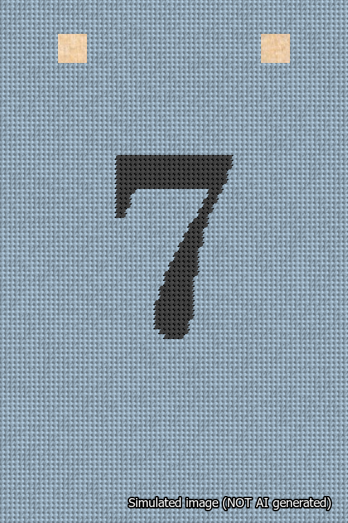 A simulated image of the stitched needlepoint design: Banner 18m Squared 7 Black on Light Blue. Not A.I. generated.