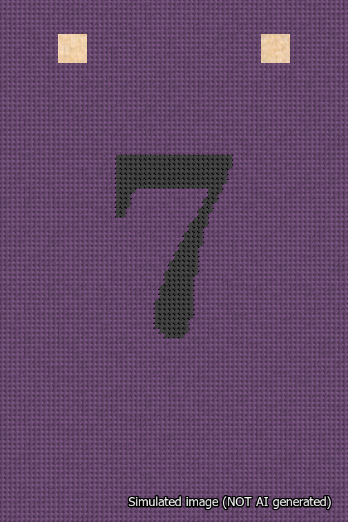 A simulated image of the stitched needlepoint design: Banner 18m Squared 7 Black on Purple. Not A.I. generated.