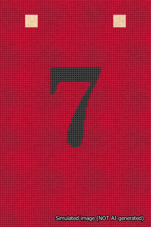 A simulated image of the stitched needlepoint design: Banner 18m Squared 7 Black on Red. Not A.I. generated.