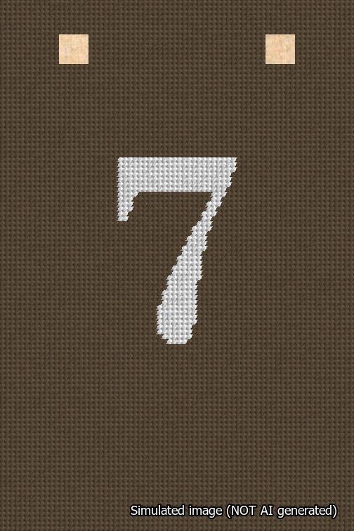 A simulated image of the stitched needlepoint design: Banner 18m Squared 7 White on Brown. Not A.I. generated.