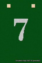 A simulated image of the stitched needlepoint design: Banner 18m Squared 7 White on Green. Not A.I. generated.