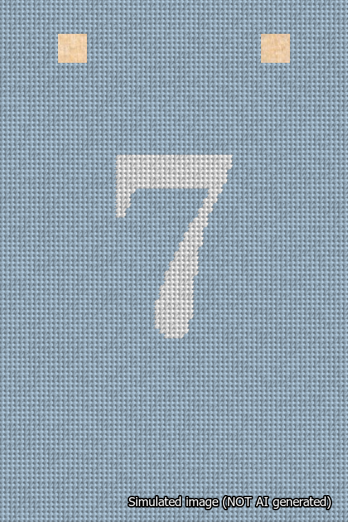 A simulated image of the stitched needlepoint design: Banner 18m Squared 7 White on Light Blue. Not A.I. generated.