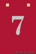 A simulated image of the stitched needlepoint design: Banner 18m Squared 7 White on Red. Not A.I. generated.