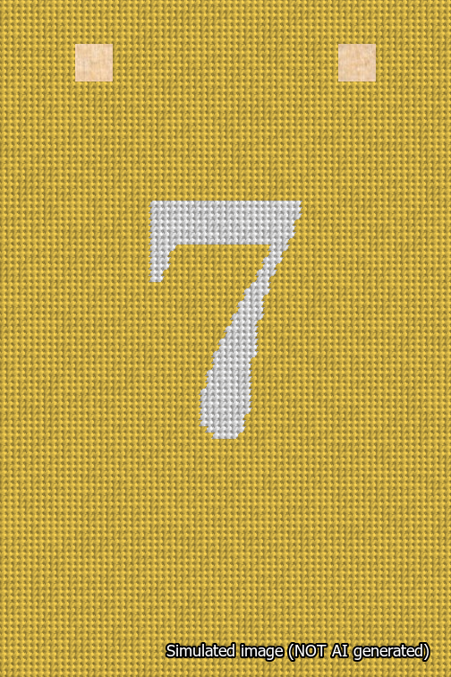 A simulated image of the stitched needlepoint design: Banner 18m Squared 7 White on Yellow. Not A.I. generated.