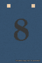 A simulated image of the stitched needlepoint design: Banner 18m Squared 8 Black on Blue. Not A.I. generated.