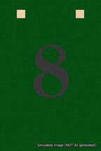 A simulated image of the stitched needlepoint design: Banner 18m Squared 8 Black on Green. Not A.I. generated.