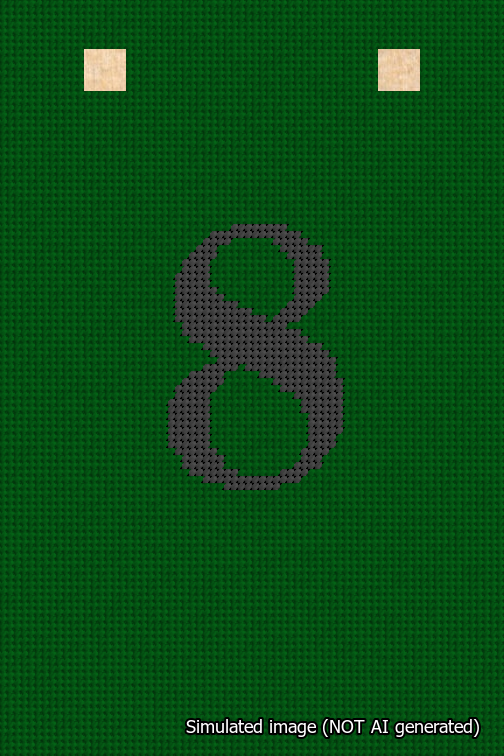 A simulated image of the stitched needlepoint design: Banner 18m Squared 8 Black on Green. Not A.I. generated.