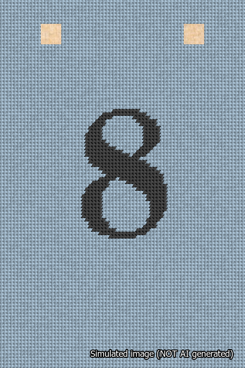 A simulated image of the stitched needlepoint design: Banner 18m Squared 8 Black on Light Blue. Not A.I. generated.