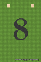 A simulated image of the stitched needlepoint design: Banner 18m Squared 8 Black on Light Green. Not A.I. generated.