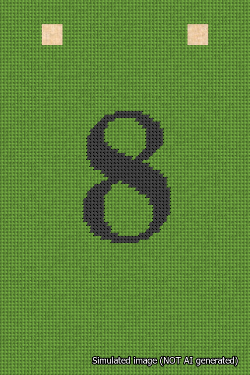 A simulated image of the stitched needlepoint design: Banner 18m Squared 8 Black on Light Green. Not A.I. generated.