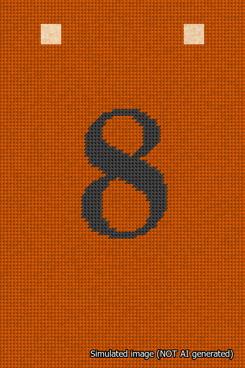 A simulated image of the stitched needlepoint design: Banner 18m Squared 8 Black on Orange. Not A.I. generated.