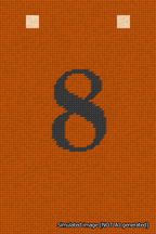 A simulated image of the stitched needlepoint design: Banner 18m Squared 8 Black on Orange. Not A.I. generated.