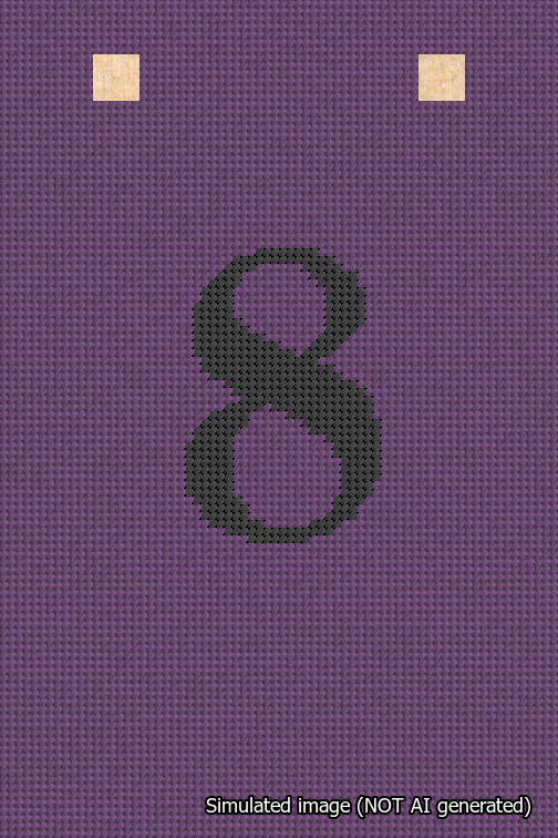 A simulated image of the stitched needlepoint design: Banner 18m Squared 8 Black on Purple. Not A.I. generated.