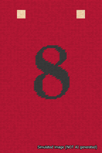 A simulated image of the stitched needlepoint design: Banner 18m Squared 8 Black on Red. Not A.I. generated.