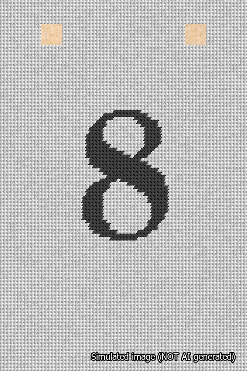 A simulated image of the stitched needlepoint design: Banner 18m Squared 8 Black on White. Not A.I. generated.