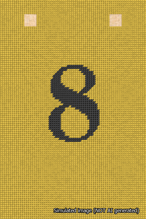 A simulated image of the stitched needlepoint design: Banner 18m Squared 8 Black on Yellow. Not A.I. generated.
